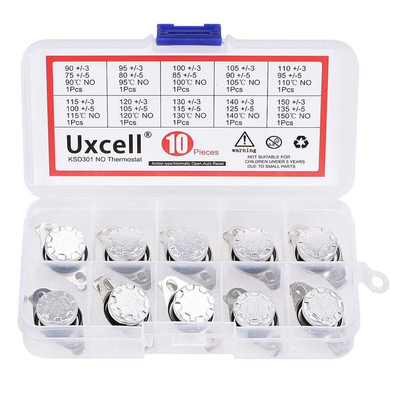 [Australia - AusPower] - uxcell 10pcs NO KSD301 Thermostat 90-150°C(194-302°F) Temperature Thermal Control Switch 90 95 100 105 110 115 120 130 140 150°C Normally Open Assortment Kit 