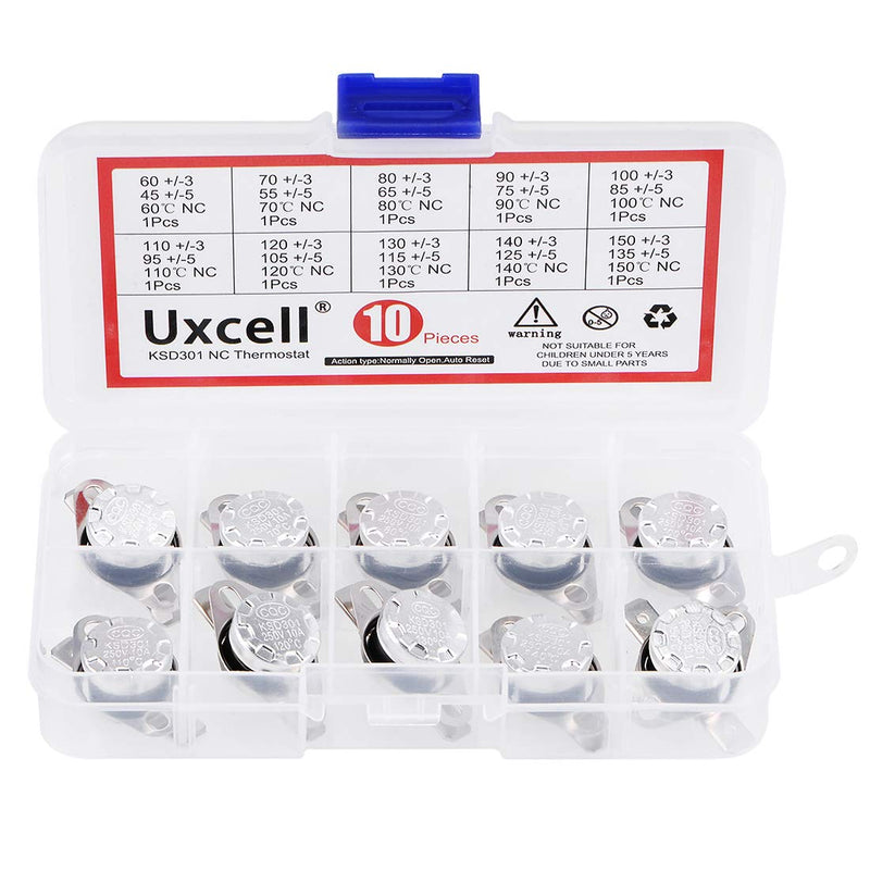 [Australia - AusPower] - uxcell 10pcs NC KSD301 Thermostat 60-150°C(140-302°F) Temperature Thermal Control Switch 60 70 80 90 100 110 120 130 140 150°C Normally Close Assortment Kit 