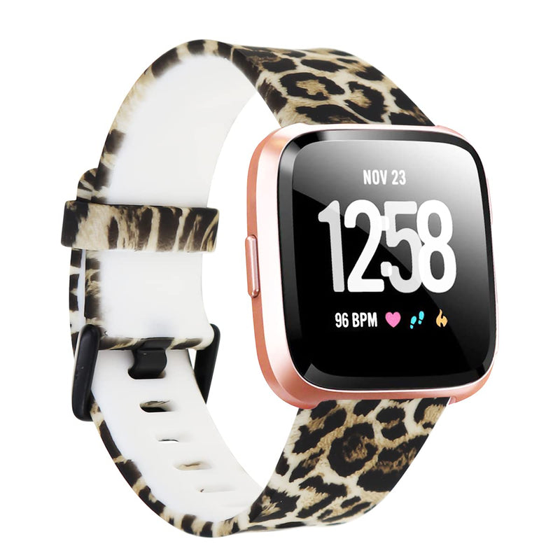 [Australia - AusPower] - honecumi Floral Bands Compatible with Fitbit Versa 2/ Versa Lite/ Versa Watch Band Strap for Women,Colorful Silicone Wristband Strap Sport Watchband Replacement Accessories with Metal Clasp for Men Sexy Leopard Large:6.7"-8.1" Wrist 