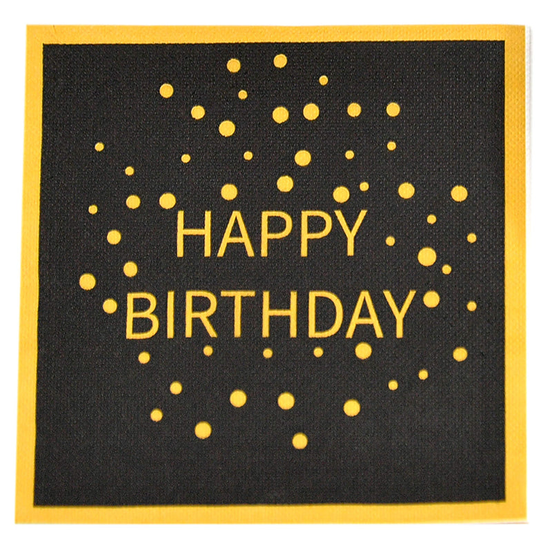 [Australia - AusPower] - HOME-X Happy Birthday Black and Gold Paper Napkins, Square Party Napkins, 48 Count - 6.5" x 6.5" 