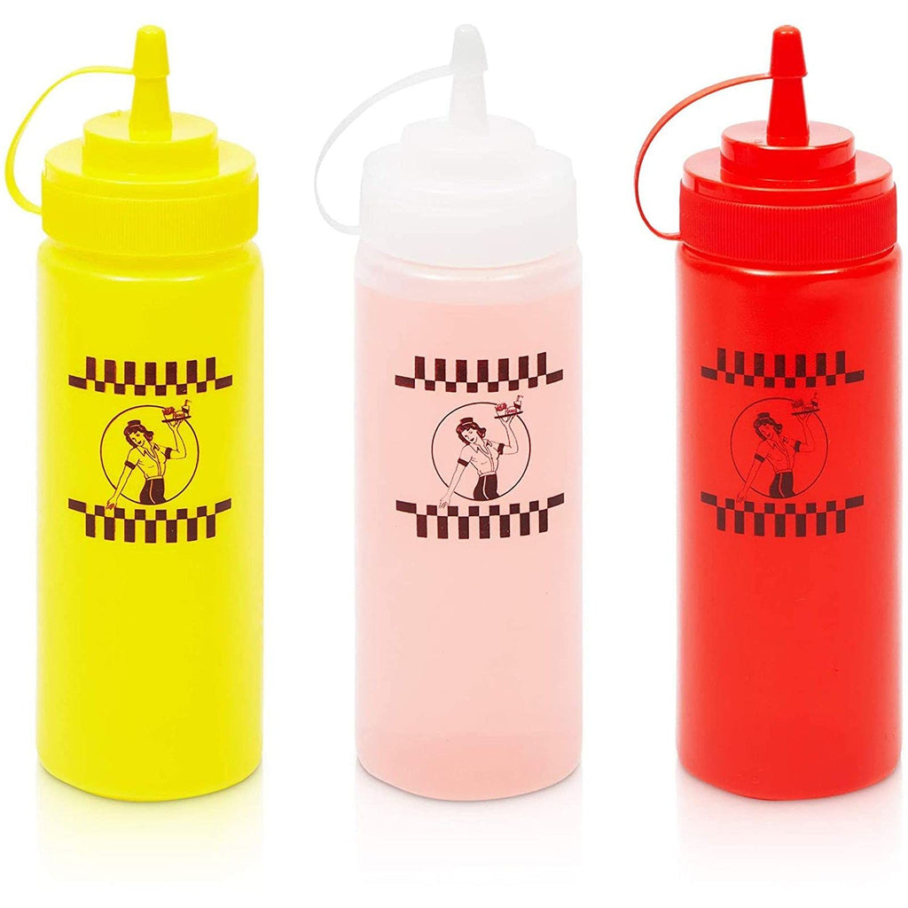 [Australia - AusPower] - Plastic Condiment Squeeze Bottles in Red, Yellow, Clear (12 oz, 3 Pack) 