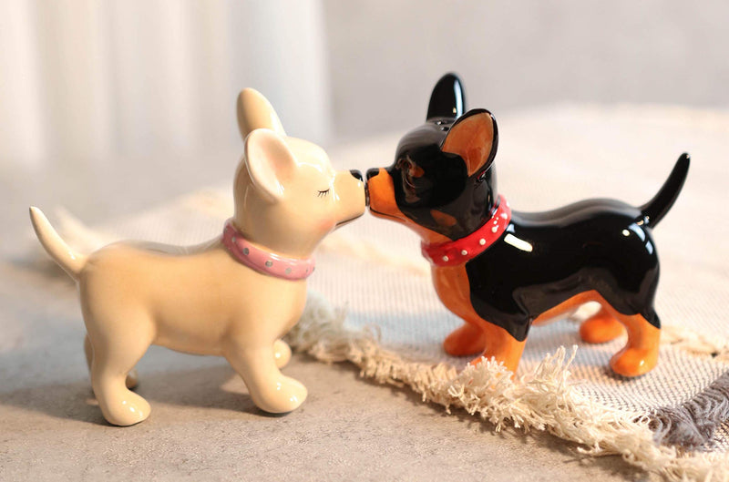 [Australia - AusPower] - Ebros Gift Paco And Coco Kissing Chihuahua Couple Lovers Puppy Dogs Magnetic Ceramic Salt And Pepper Shakers Figurine Collectible Set Pedigree Dog Breeds Cute Animal Decoratives 