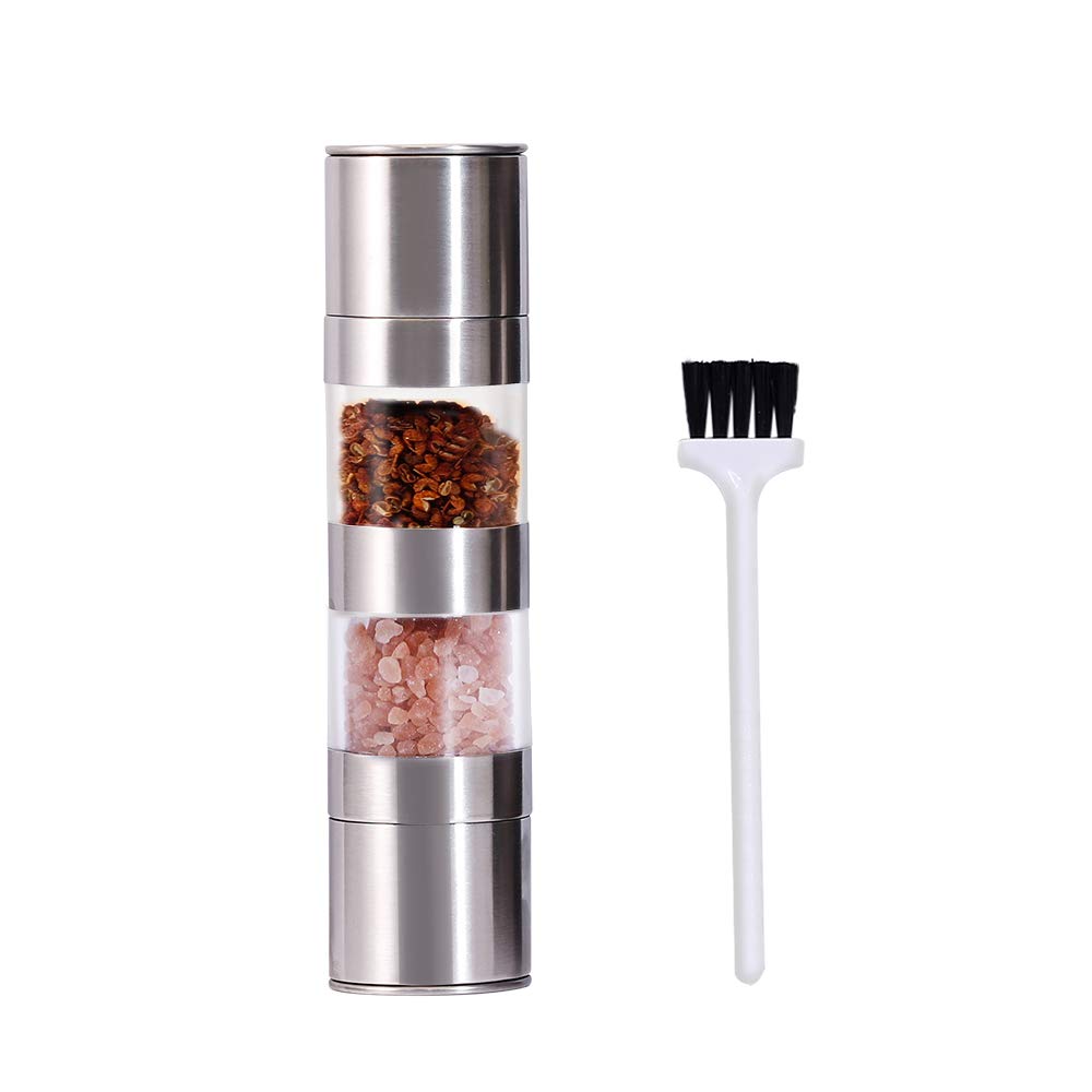 [Australia - AusPower] - 2 in 1 Salt and Pepper Grinder, Stainless Steel salt Grinders and Pepper Mill Set with Adjustable Ceramic Rotor new 2in1 