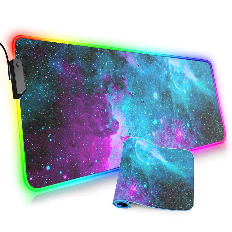 [Australia - AusPower] - Large RGB Gaming Mouse Pad,Galaxy Nebula Space Oversized Glowing Led Extended Mousepad,10 Lighting Modes,Non-Slip Rubber Base Computer Keyboard Mousepads Mat,31.5 x 11.8 inch Mouse Pads-3 