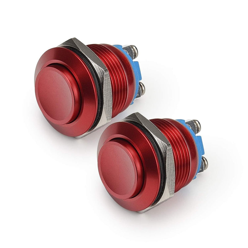 [Australia - AusPower] - APIELE (Pack of 2) 19MM Momentary Push Button Switch 5A Aluminium Alloy Shell 12V 24V 36 DC 110V 250V AC 5A 1NO SPST Screw Terminal APIELE (Red Shell) Red 