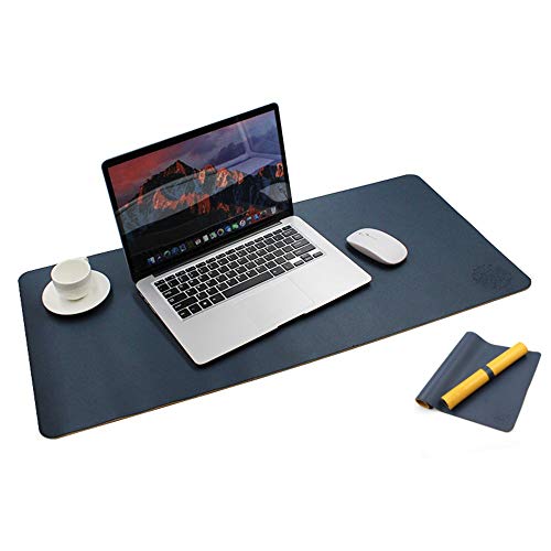[Australia - AusPower] - Vegan Desk Mat, Dual Sided Computer Laptop Desk Organizer, Waterproof, PU Leather, Mouse Pad, Heat Resistant, Blotter Protector, 31.5” x 15.7" (Yellow/Navy Blue) Yellow/Navy Blue 