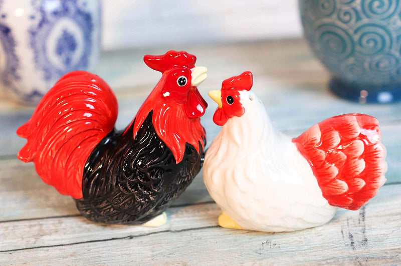 [Australia - AusPower] - Ebros Gift Ceramic Rustic Chicken Farm Black Rooster And White Hen Couple Magnetic Salt And Pepper Shakers Set Home and Kitchen Dining Table Accessory For Party Hosting Barnyard Animals Collectibles 