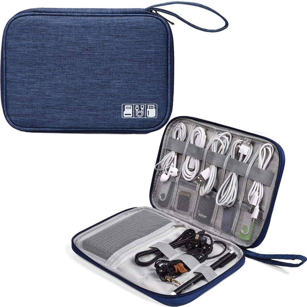 [Australia - AusPower] - Travel Electronics Cable Organizer Bag Accessories Bag, Waterproof Universal Electronics/Accessories Multifunction Carrying Case Gadgets Bag Pouch for Cable, Charger, Phone, USB, SD Card, Dark Blue 