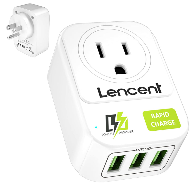 [Australia - AusPower] - USB Wall Charger, LENCENT Wall Adapter with AC Outlet and 3 USB Ports, Cube Power Strip Extender Plug Expander with Multiple USB Charger, NO Surge Protector for Travel Cruise Ship, Home, Office 