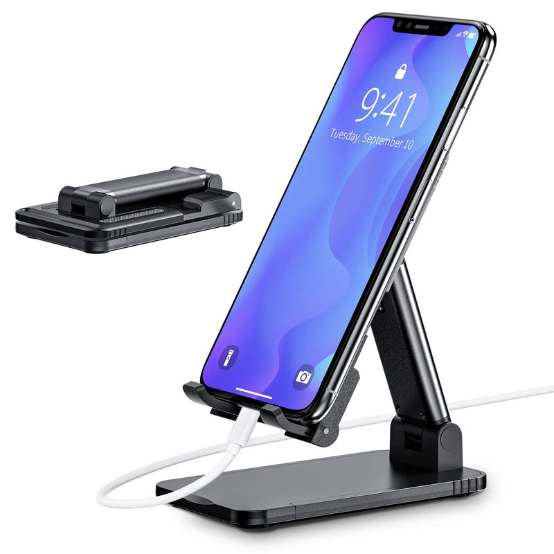 [Australia - AusPower] - Bewahly Cell Phone Stand, Adjustable Angle Height, Portable Foldable Cell Phone Holder Office Table Smartphone Tablet Stand, Suitable for iPhone 11 Pro Max XR XS X 8 7 iPad, Samsung, Huawei (Black) Black 