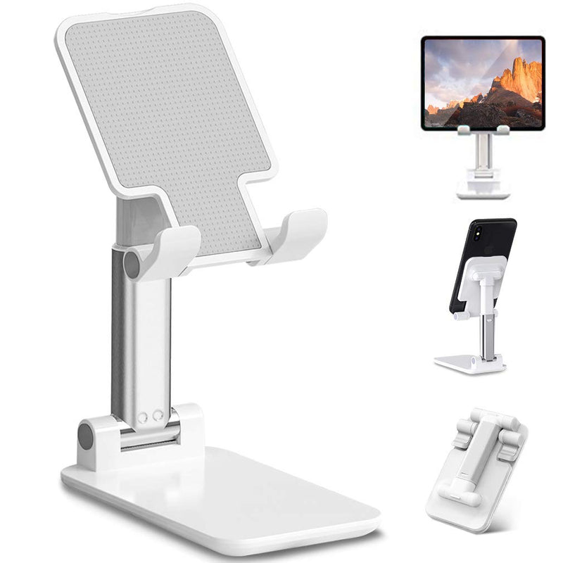 [Australia - AusPower] - Cell Phone Stand for Desk Adjustable Angle Height Phone Holder for Office Desk, Foldable Cellphone Dock Cradle Compatible with iPhone 12 Pro 11 10 Max XS iPad Mini All 4"-12" Devices (White) White 