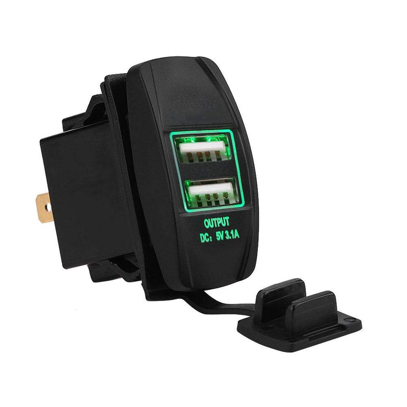 [Australia - AusPower] - Car USB Port, Waterproof 12-24V 3.1A Dual USB Ports Car Charger Socket Power Adapter with LED Fit for Phones Digital Cameras GPS (green) green 