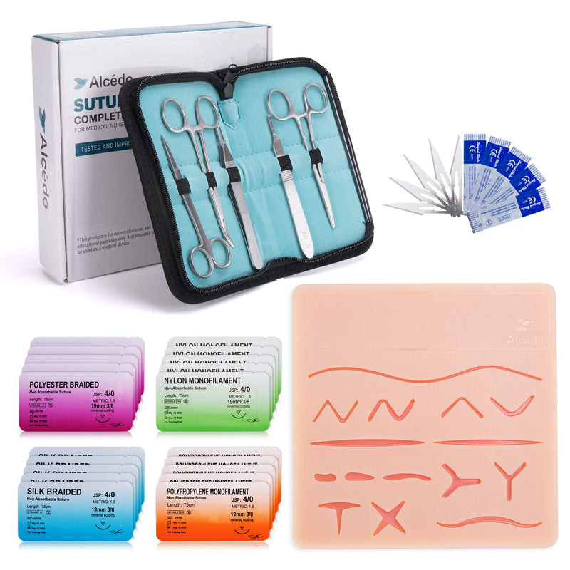 [Australia - AusPower] - Alcedo Suture Practice Kit for Medical Students, Complete Kit (32 Pieces) Include Extra Large Suturing Pad with Pre-Cut Wounds, Tools Kit, and Suture Threads , Demonstration and Education Use Only Extra Large Pad 