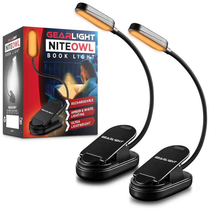 [Australia - AusPower] - GearLight NiteOwl Book Light for Reading in Bed - 2 Small, Rechargeable LED Clip on Lights with 3 Lamp Modes and 360-Degree Adjustable Neck to Read at Night﻿ 