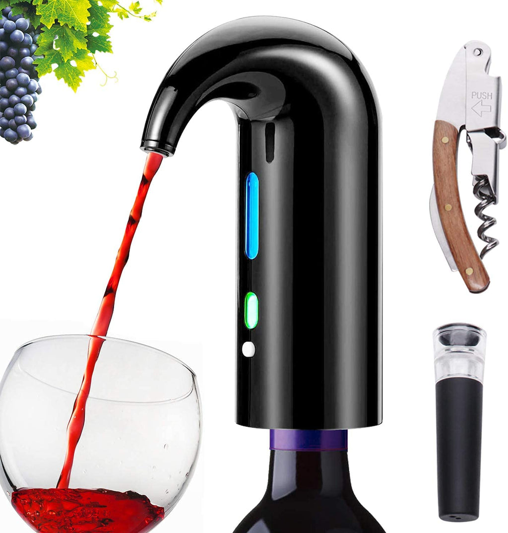 [Australia - AusPower] - Electric Wine Aerator Pourer, Portable One-Touch Wine Decanter and Wine Dispenser Pump for Red and White Wine Multi-Smart Automatic Wine Oxidizer Dispenser USB Rechargeable Spout Pourer Matte Black 