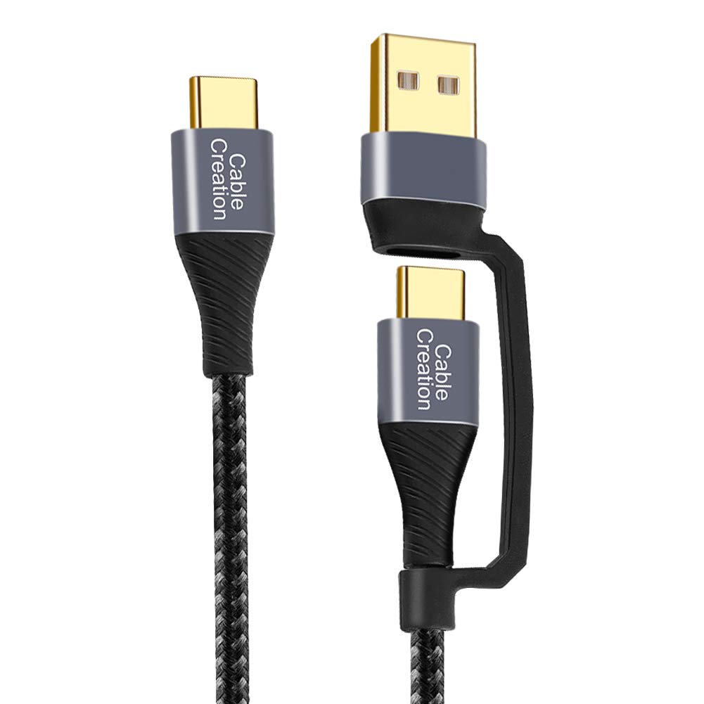 [Australia - AusPower] - CableCreation 2 in 1 USB C Cable 4FT Braided USB2.0 C to C Cable 60W USB-A/C to C 3A Fast Charging Cable Data 480Mbps for MacBook iPad Mini iPad Pro Z Flip S21 S20 and Other USB C Devices Black 1.2m 