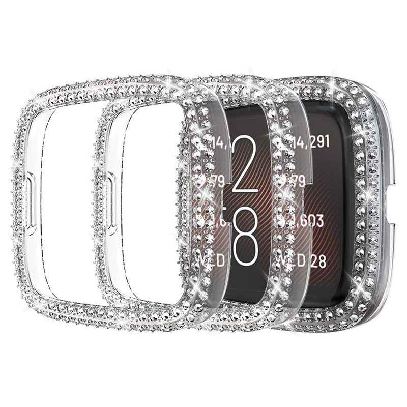[Australia - AusPower] - YOTAN 2Pack Watch Protector Case Compatible with Fitbit Versa 2 Cover, Bling Double Row Crystal Diamond PC Plated Bumper Frame Smartwatch Cover Accessories for Girls Women Clear 