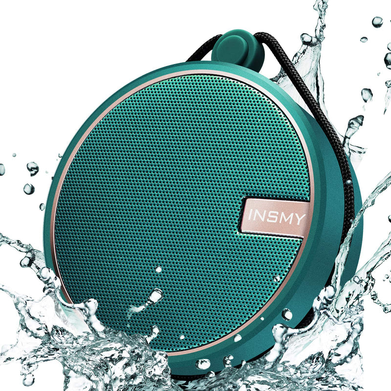 [Australia - AusPower] - INSMY Portable IPX7 Waterproof Bluetooth Speaker, Wireless Outdoor Speaker Shower Speaker, with HD Sound, Support TF Card, Suction Cup, 12H Playtime, for Kayaking, Boating, Hiking (Teal) Teal 