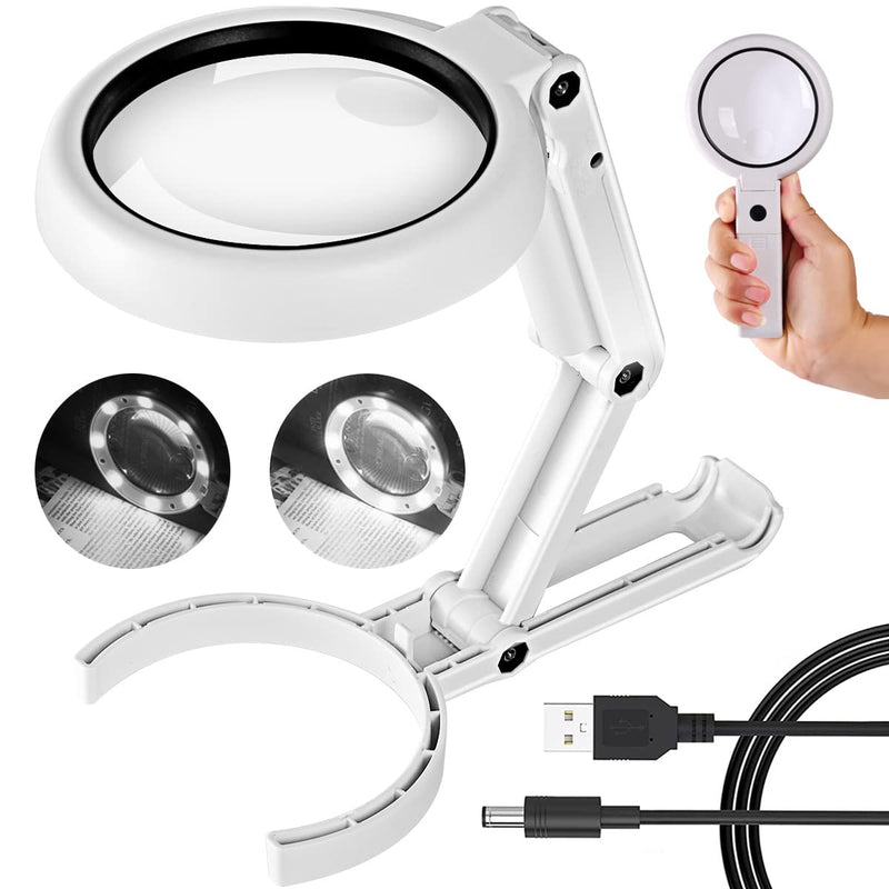 [Australia - AusPower] - 30X 10X Magnifying Glass with Light and Stand, Foldable Handheld Magnifying Glass & 2 Level Dimmable for Close Work, Macular Degeneration, Seniors Reading, Powered by Battery or USB 