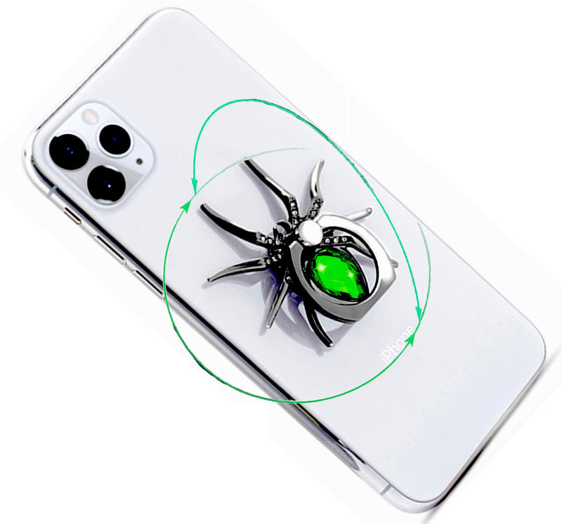 [Australia - AusPower] - ETRY Phone Ring Stand Finger Holder, Spider Luxury Diamond, 360 Rotation Metal Ring Grip Animal Emo Hardcore Style - Compatible with All Smartphones and Tables Green 