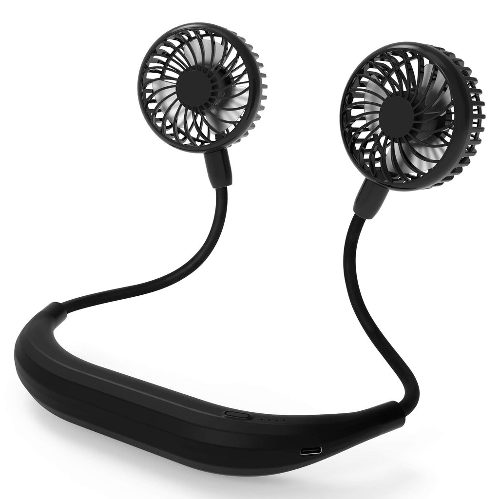 [Australia - AusPower] - Neck Fan, 5200mAh Battery Powered Neckband Fan With 4 Speeds, Natural Wind Mode, 360° Adjustable, Hands-Free Portable Personal Fan for Sports, Home, Office, Trave (Black) Matte Black 