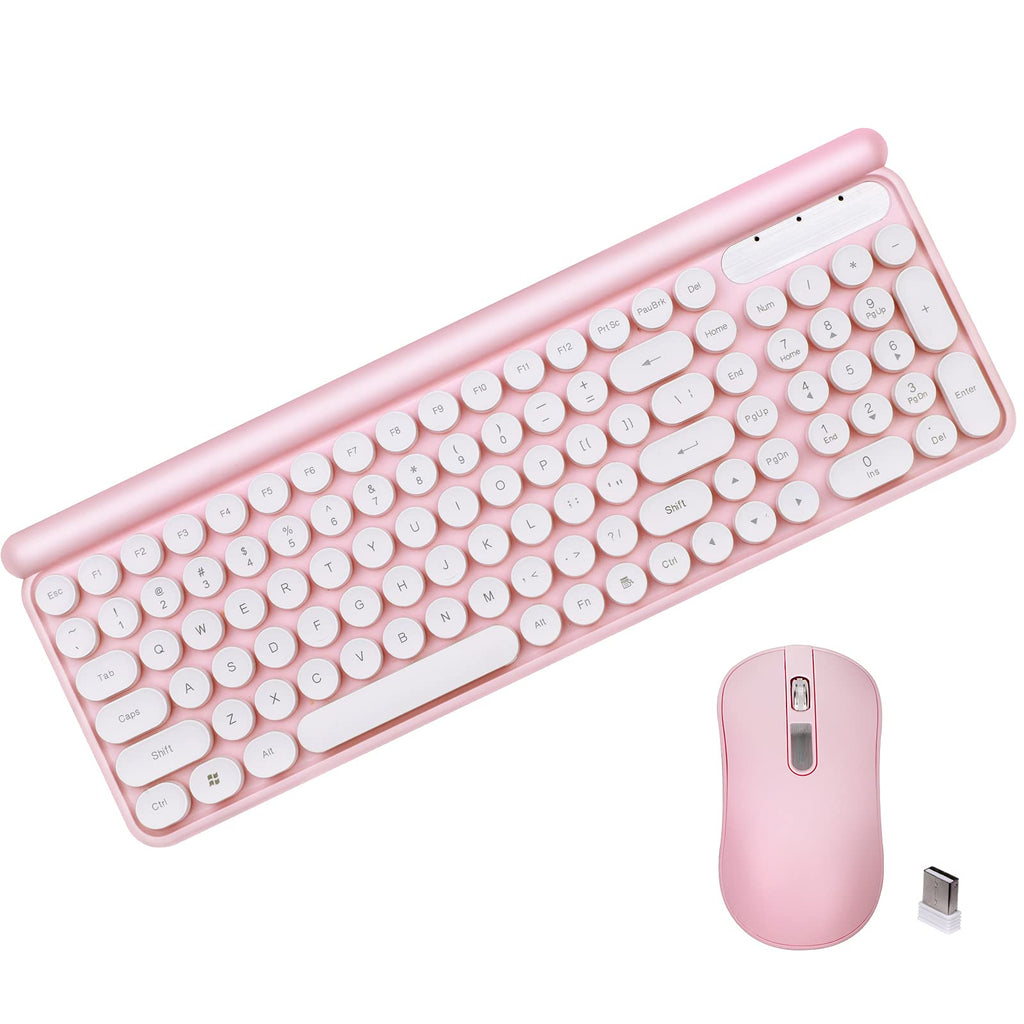 [Australia - AusPower] - Wireless Keyboard and Mouse Combo, 2.4G Wireless Retro Circular Floating keycap, Suitable for PC, Windows, Laptop(Pink). Pink 