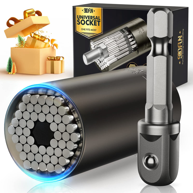 [Australia - AusPower] - Universal Socket Tool Gift for Men, Super Grip Socket Set Fits Standard 1/4''-3/4'' with Multi-Function Power Drill Adapter, Christmas Stocking Stuffers for Men Him Dad Husband Boyfriend Her (Black*1) 