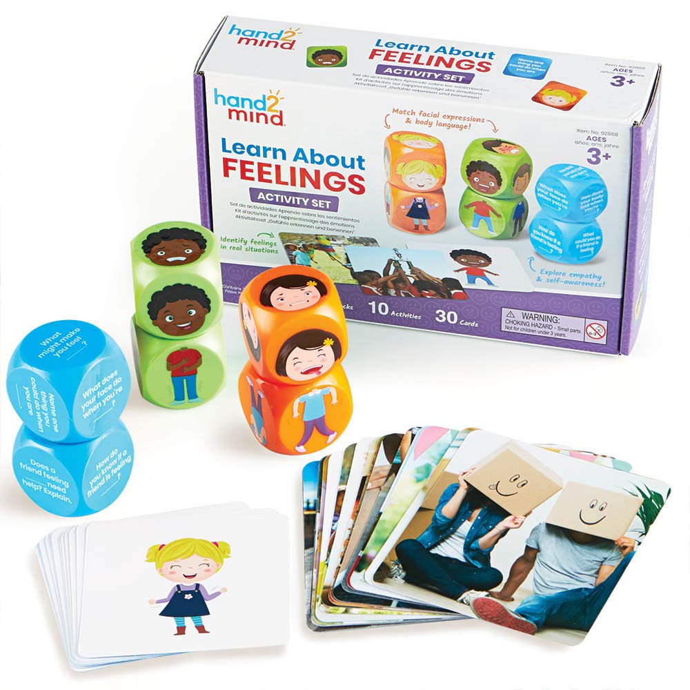 [Australia - AusPower] - hand2mind Learn About Feelings Set, Social Skills Games for Kids, 10 Social Emotional Learning Activities, 30 Emotion Cards, 1 Feelings Chart, Calming Corner, Play Therapy Games, Preschool Learning 