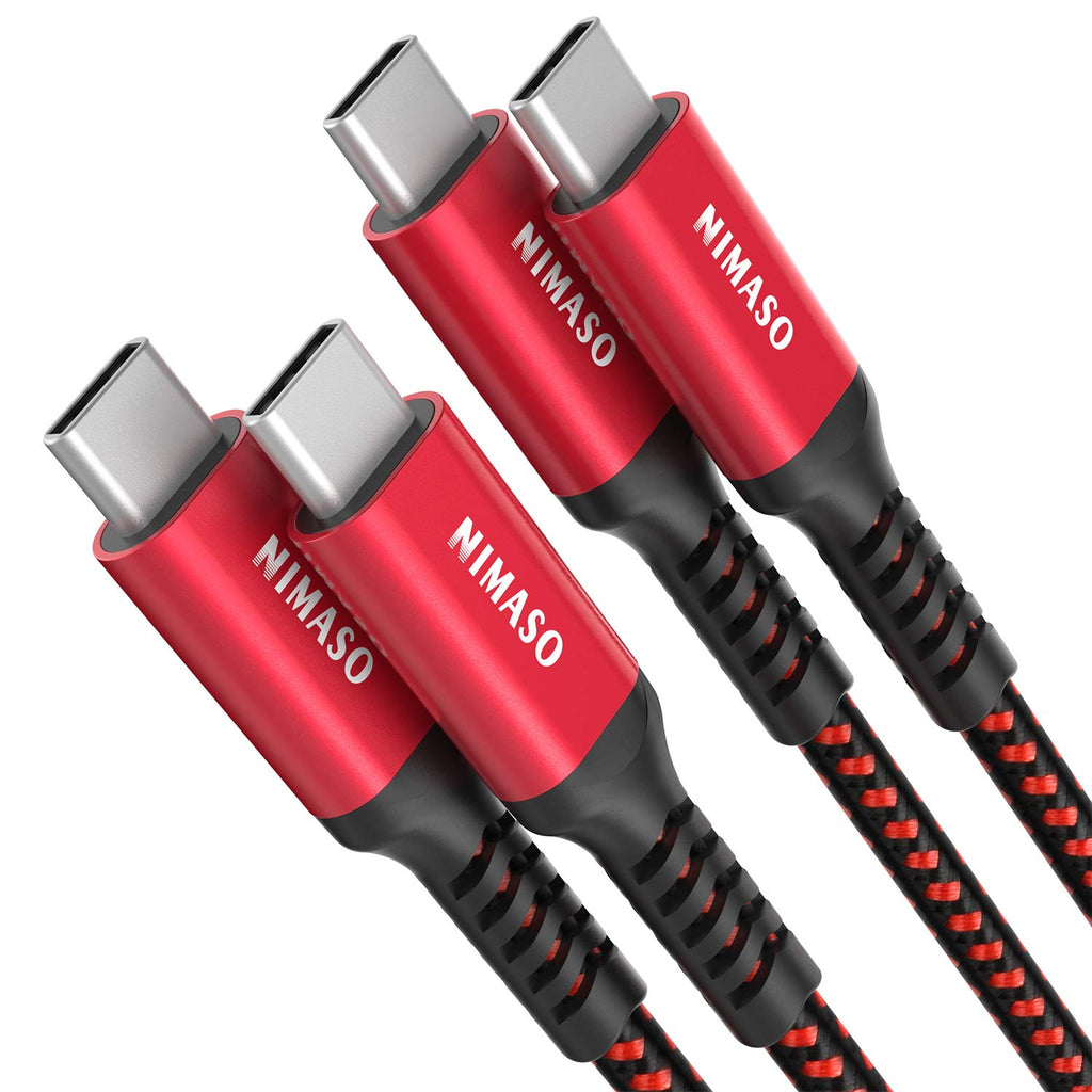 [Australia - AusPower] - 2-Pack USB C to USB C Cable (6.6FT + 6.6FT), NIMASO Nylon USB 2.0 Type C 60W Charging Cable for iPad Mini 6, iPad Pro 2020, iPad Air 4, MacBook, Samsung, Switch, Pixel, LG (Red) Red 