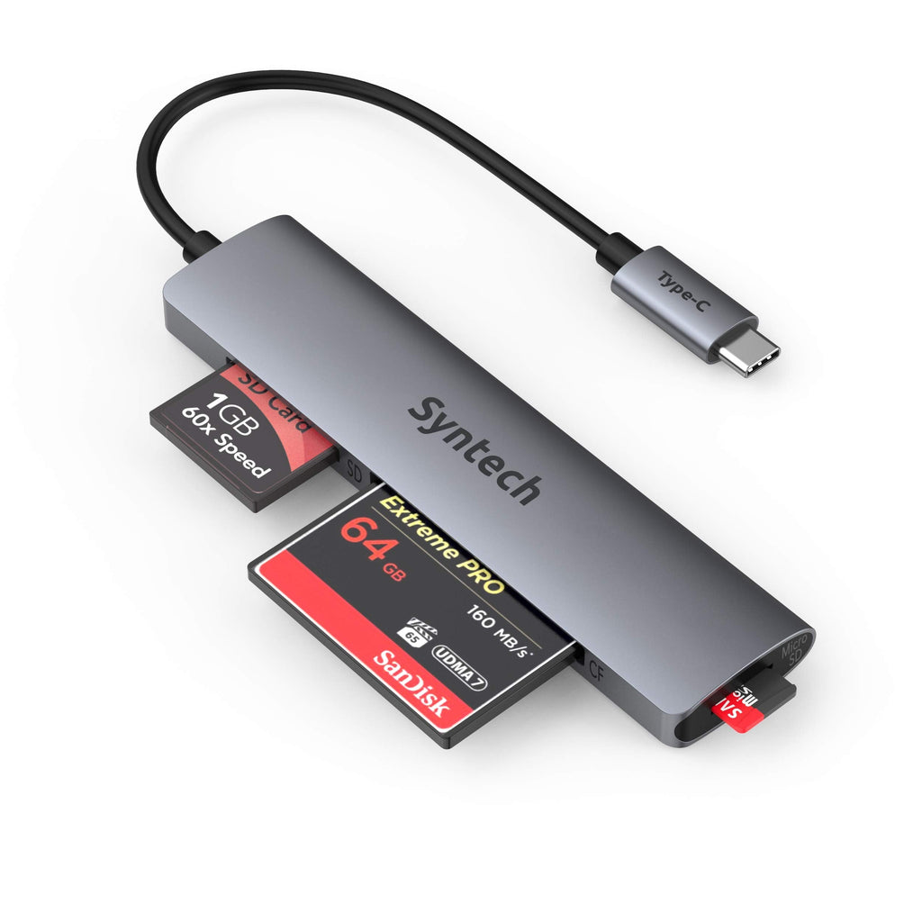 [Australia - AusPower] - USB C Card Reader, Syntech 3- in-1 Thunderbolt 3 Memory Card Reader Hub for CF, SD/SDHC, TF/Micro SD Compatible with MacBook Pro,iPad Pro 2020, iPad Air 4, Galaxy S20/S10 and More, Space Grey 