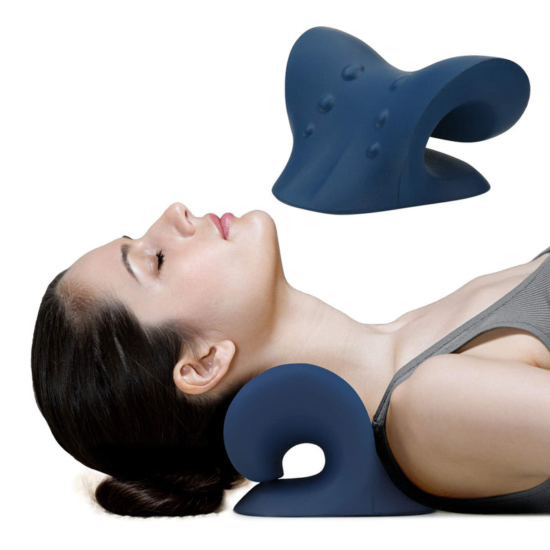 [Australia - AusPower] - Neck and Shoulder Relaxer, Cervical Traction Device for TMJ Pain Relief and Cervical Spine Alignment, Chiropractic Pillow, Neck Stretcher (Dark Blue) Dark Blue 
