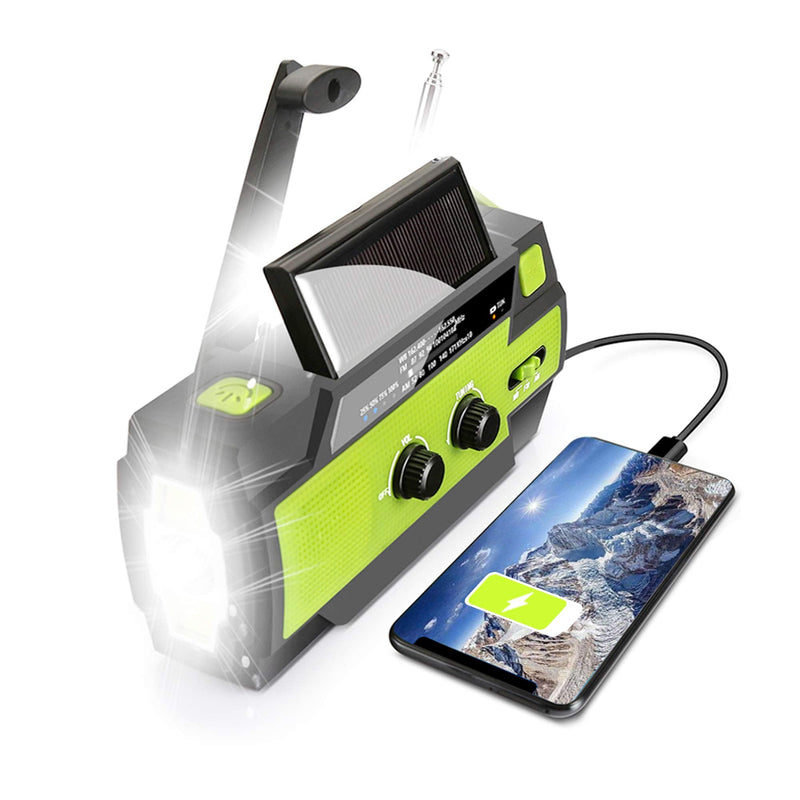 [Australia - AusPower] - 【2022 Newest】 Emergency Solar Hand Crank Portable Weather Radio, with AM FM NOAA, 3 LED Flashlights, Motion Sensor, Reading Lamp, SOS Alarm, 4000mAH Rechargeable Battery USB Charger (Green) Green 