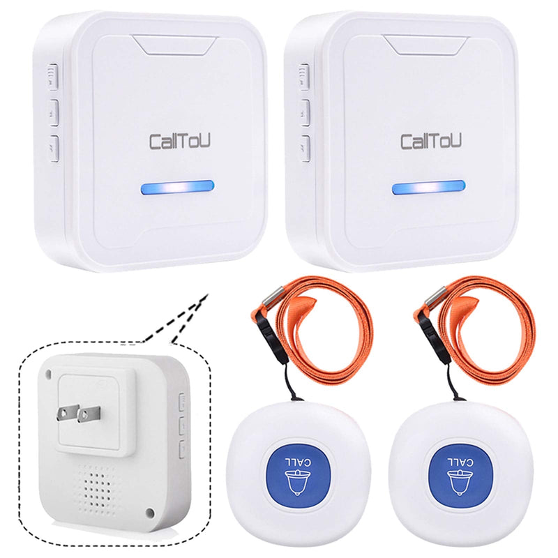[Australia - AusPower] - CallToU Caregiver Pager Wireless Call Button System Nurse Calling Alert for Elderly Senior Patient 2 Plug-in Receivers 2 SOS Waterproof Transmitters/Buttons CC05 2-2 