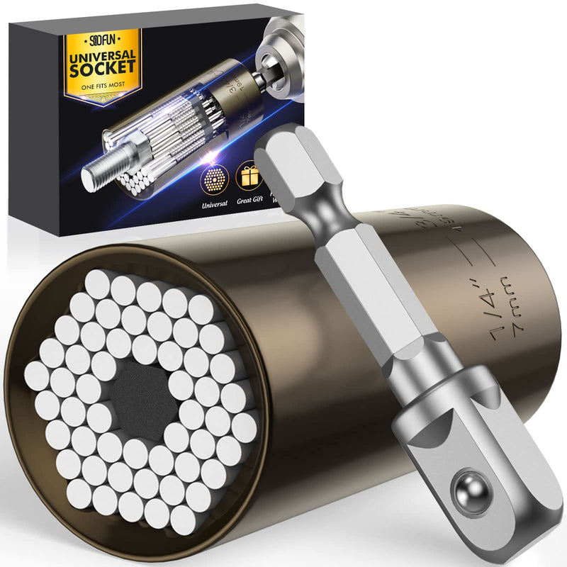 [Australia - AusPower] - Universal Socket Tool Men Gifts - Sockets Set Super Grip with Adapter Drill Christmas Stocking Stuffers Birthday Gifts for Dad Husband Women Him Father Boyfriend Cool Gadgets Handy Stuff (7-19mm) Glossy Black 