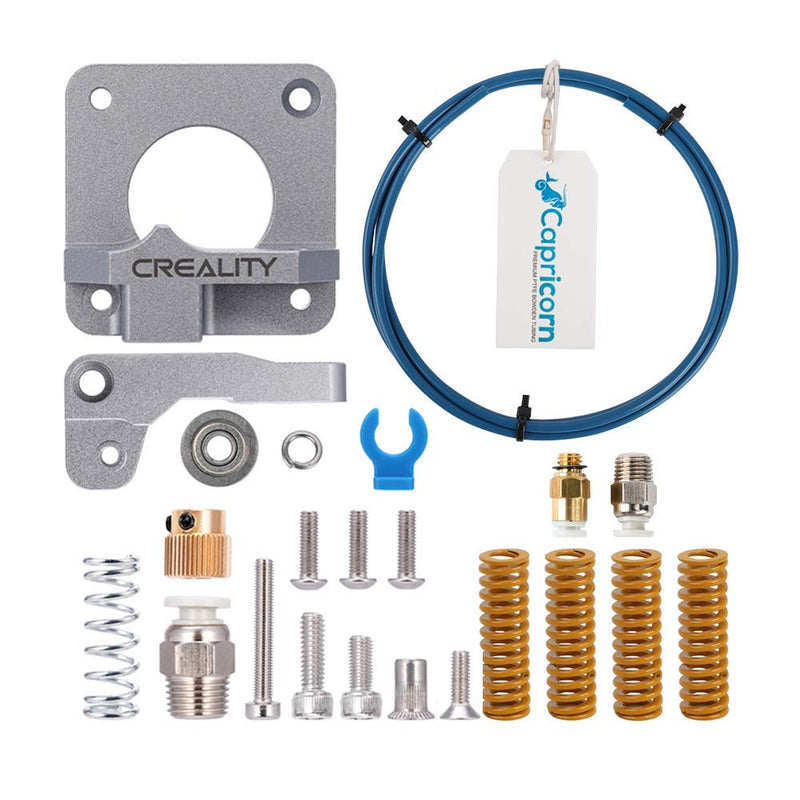 [Australia - AusPower] - Creality Upgrade Grey Extruder Feeder Drive 3D Printer Kit with Capricorn Premium XS Bowden Tubing 1M, 4 PCS Hot Bed Die Springs, Small and Large Pneumatic Couplers for Ender 3/Ender 3 Pro 3D Printer 