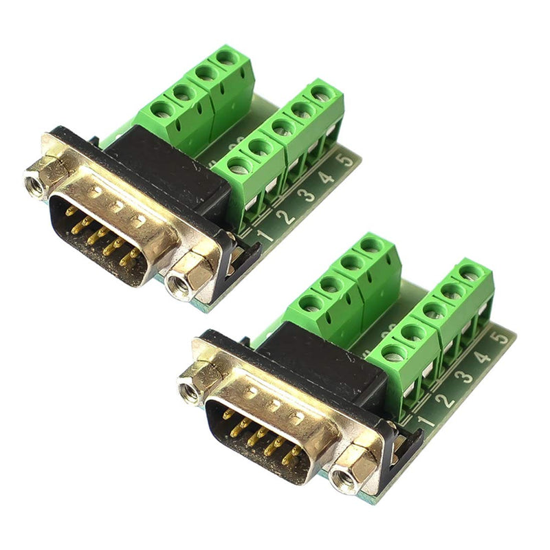 [Australia - AusPower] - Hailege 2pcs DB9 Male Adapter RS232 to Terminal RS232 Serial to Terminal DB9 Connector Convert Adapter 