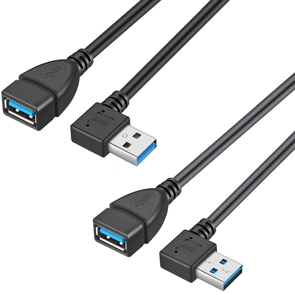 [Australia - AusPower] - USB 3.0 Male to Female Extension Data Cable Adapter Left and Right Angle - 2 Pack 