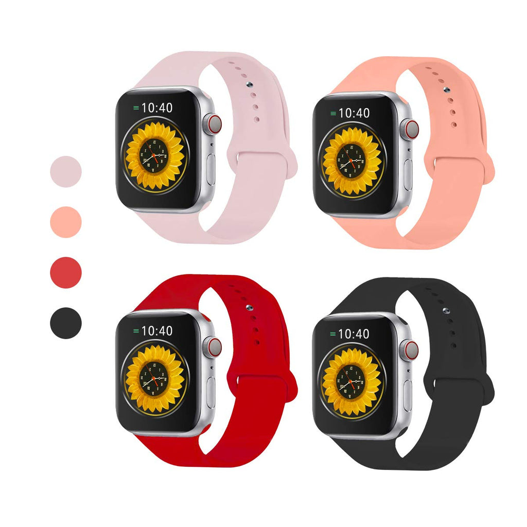 [Australia - AusPower] - Bands Compatible with Apple Watch Series 5 4 3 2 1, 38/40/42/44mm Silicone Sport Strap Replacement Wristbands for iWatch Series 5 4 3 2 1 Black/Red/Pinksand/Flamingo 42/44mm 