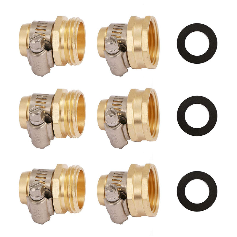 [Australia - AusPower] - U.S. Solid Brass Garden Hose Connector with Stainless Steel Clamps, Male and Female Garden Hose Fittings, 3 Sets (3/4 inch) 3/4 inch 