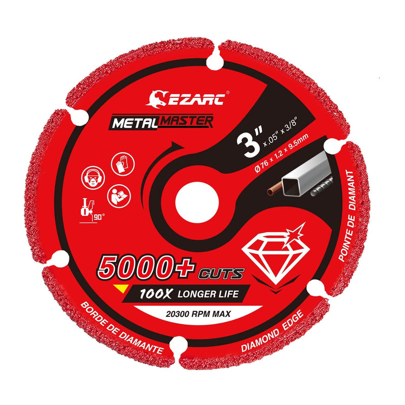 [Australia - AusPower] - EZARC Diamond Cutting Wheel 3 x 3/8 Inch for Metal, Cut Off Wheel with 5000+ Cuts on Rebar, Steel, Iron and INOX 