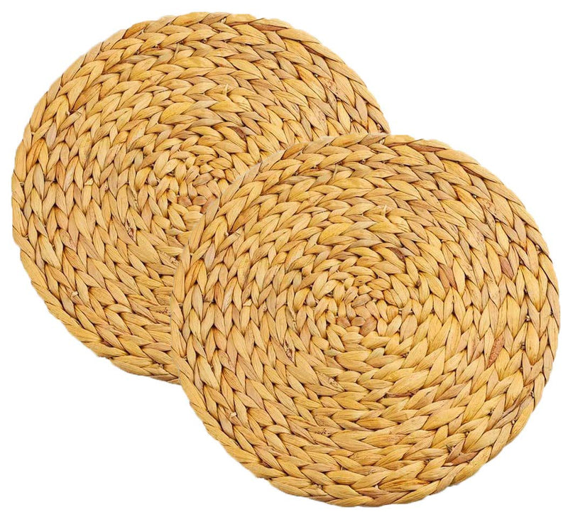 [Australia - AusPower] - Set of 2 Woven Placemats for Dining Table, Natural Water Hyacinth Weave Placemat Set Round Braided Rattan Tablemats Insulation Pads for Cooking and Baking (2, 11.8 Inch) 