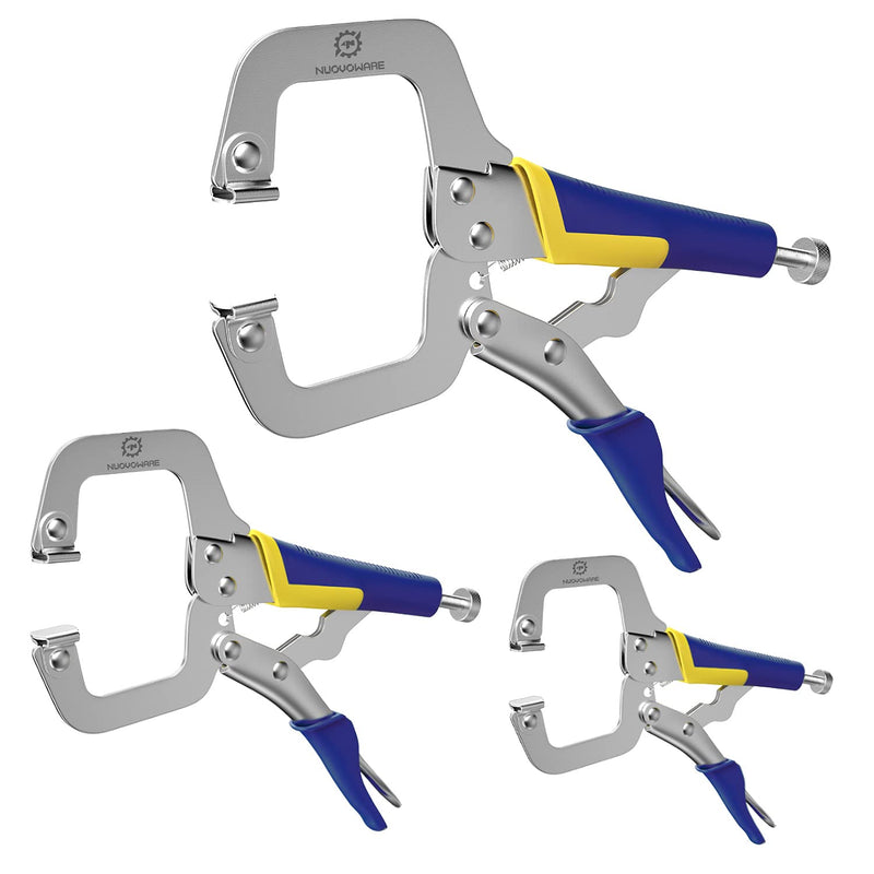 [Australia - AusPower] - Nuovoware Premium Face Clamp, Locking C Clamp 3 Pack 6" with Swivel Pads, Metal Pocket Hole Clamp Locking Plier Table & Tool Vise Grip for DIY Woodworking, Welding, Cabinetry, Pocket Hole Joinery 6 inch / 3 pcs 