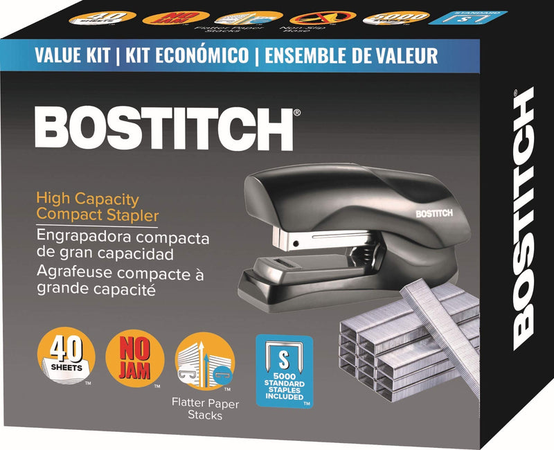 [Australia - AusPower] - Bostitch Stapler with Staples Value Pack Set, Heavy Duty Stand Up Stapler, Black, 40 Sheet Capacity with 5000 Staples, Small Stapler Size, Fits Into The Palm of Your Hand (B175-BLK -VP) 