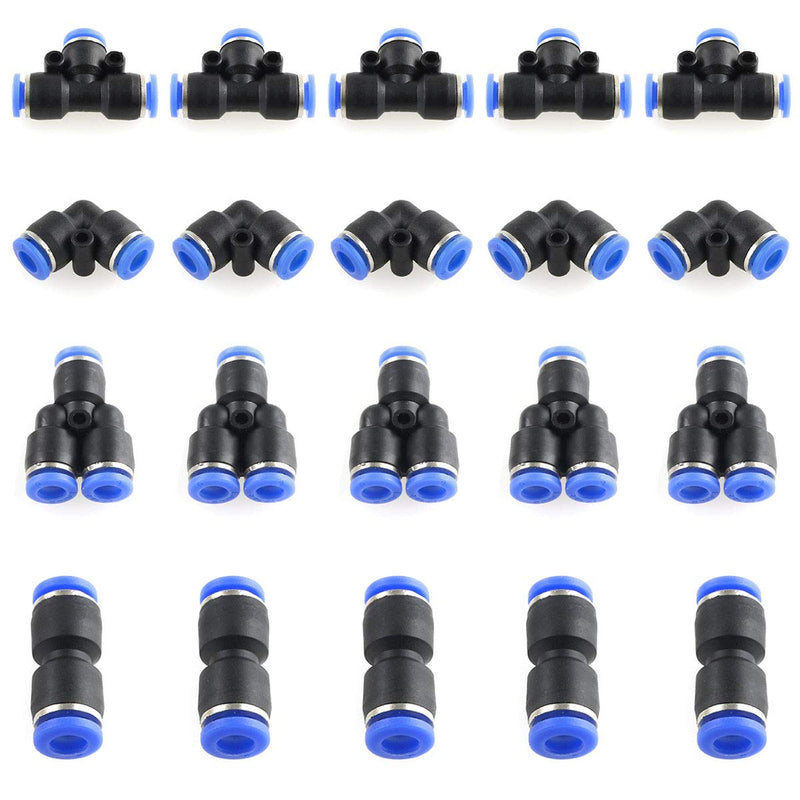 [Australia - AusPower] - DGZZI 20PCS Pneumatic 1/4 Inch/6mm OD Quick Push To Connect Fittings for Air Hose / Tube 5 Spliters+5 Elbows+5 tee+5 Straight 