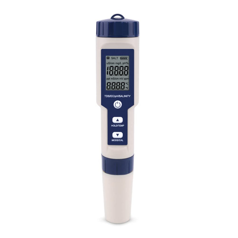 [Australia - AusPower] - PH Meter, EZ-9909 5 in 1 High Accuracy Portable Digital Water Quality Tester, for Measuring PH Salinity TDS EC Temperature, with Backlight Screen, IP67 Waterproof 