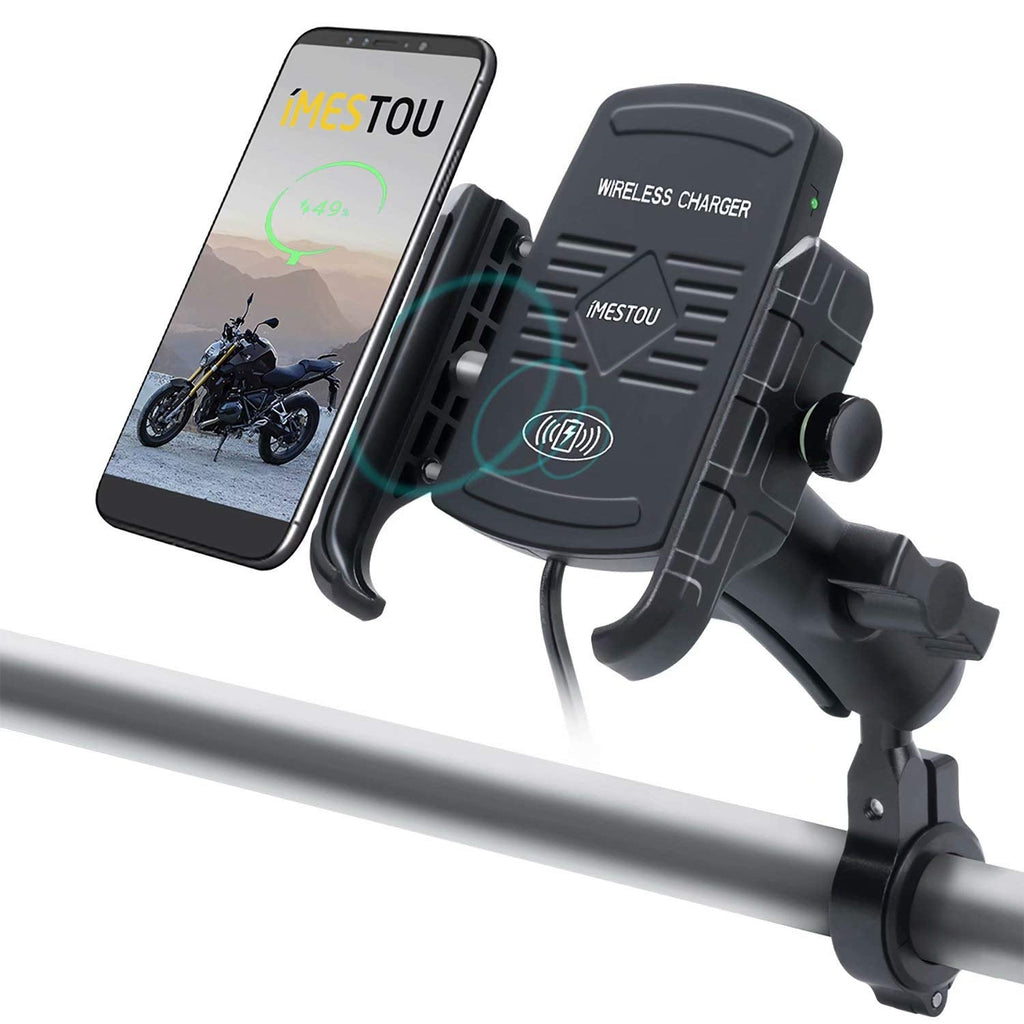 [Australia - AusPower] - iMESTOU Motorcycle Wireless Phone Mount 15W Qi Charger 1" Ball Stem Socket Handlebar Cell Phone Holder 360 Rotation Waterproof with Switch for iPhone Samsung Sony max. 90mm(W) 11mm(THK) Smartphones 