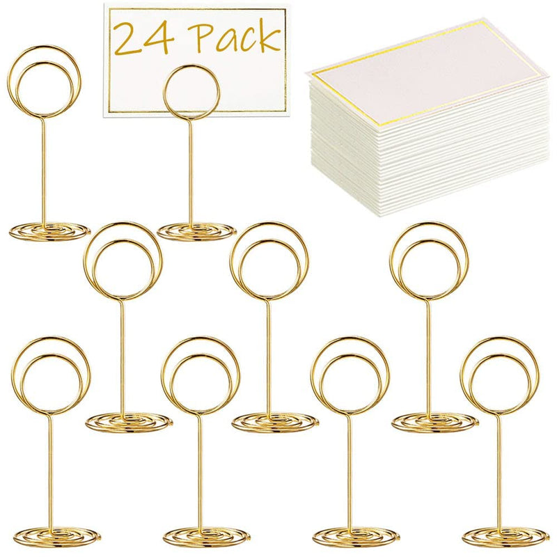 [Australia - AusPower] - Toncoo 24 Pack Premium Table Number Holders and 24 Pcs Place Cards with Gold Foil Border, Place Card Holder, Table Sign Stand, Photo Picture Holders Wedding Table Name Card Holder(Gold) 
