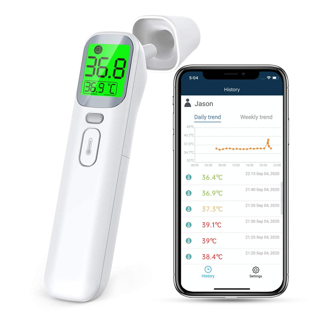 [Australia - AusPower] - Wellue Non Contact Thermometer, Thermometer Infrared Forehead for Fever, Ear Thermometer for Baby, Kids and Adults, with Smart App, Bluetooth Connection, Memory Recall, Fever Alarm Bluetooth Version 
