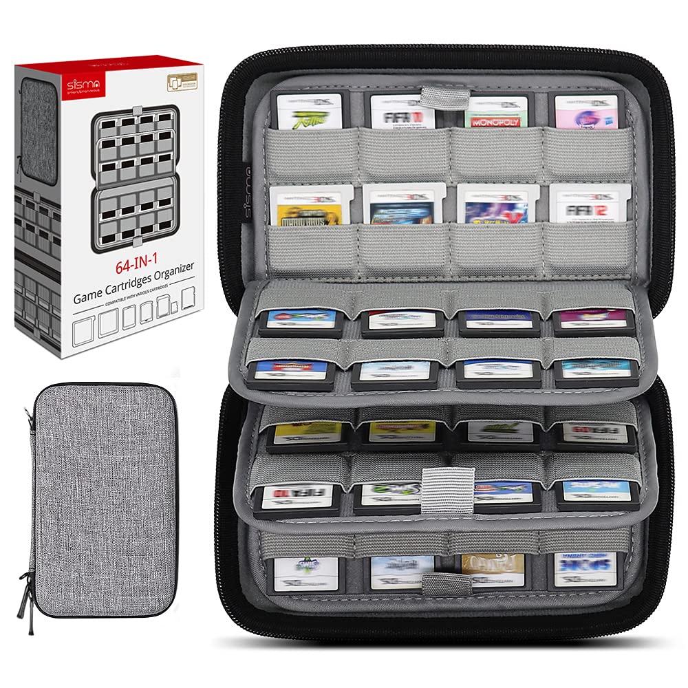 [Australia - AusPower] - sisma 64 DS 3DS Game Card Holders Storage Case Compatible with Nintendo 3DS 2DS DS Switch Game Cartridges, Grey 1680d Fabrics 