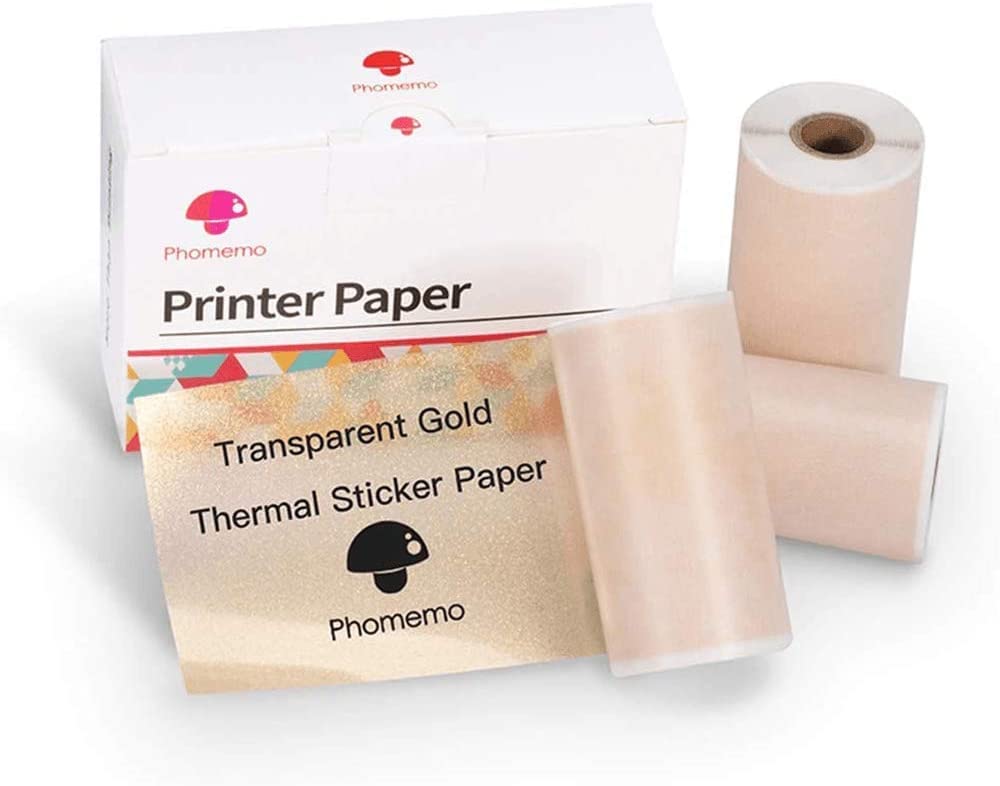 [Australia - AusPower] - Phomemo Printer Paper- Adhesive Transparent Gold Thermal Labels, for Phomemo M02/M02 Pro/M02S/M03/M0SAS/M04 Pocket Bluetooth Thermal Printer, 50mm x 3.5m, 3 Rolls Tags Transparent-gold 